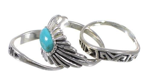 Stackable Turquoise Southwest Sterling Silver Ring Set Size 7-3/4 QX83895